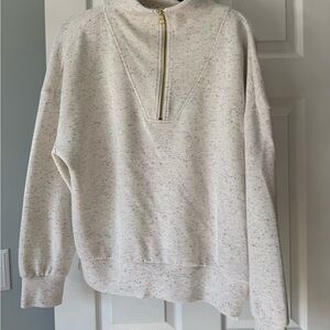 Varley Hawley double soft ivory marl cream white half zip sweat pullover medium